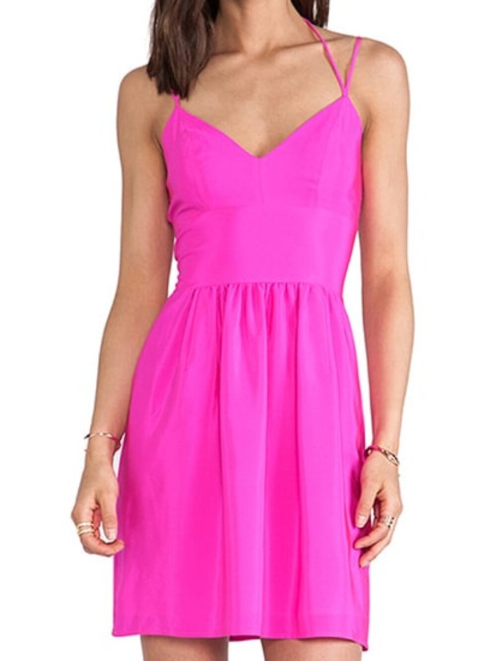 Amanda Uprichard Fuchsia 100% Silk Mini Dress – V-Neck Tank, Size M